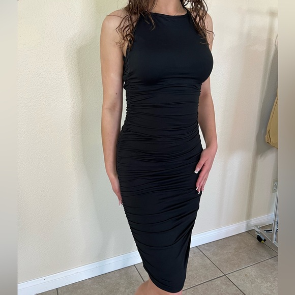 Black Ruched Halter Dress - Picture 6 of 11